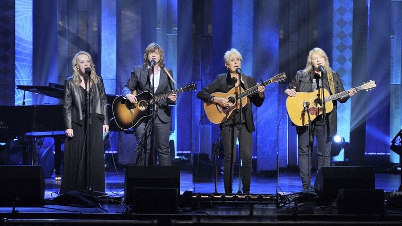 Acoustic super-group Four Voices, (left to right) Mary Chapin Carpenter, Amy Ray, Joan Baez and Emily Saliers, performs at Fraze Pavilion in Kettering on Thursday, June 8. CONTRIBUTED