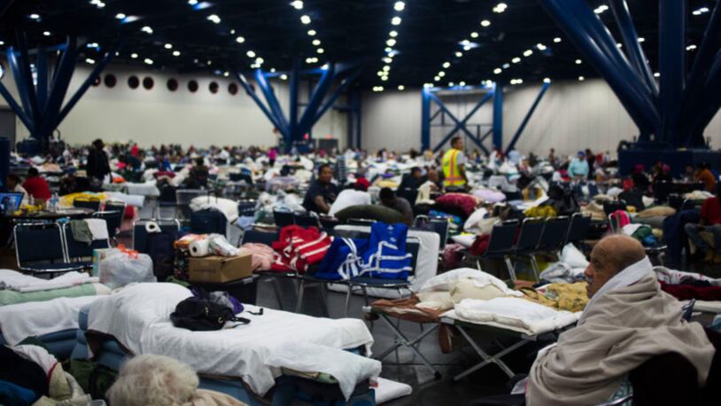 People remained at the George R. Brown Convention Center in Houston in the aftermath of Hurricane Harvey.