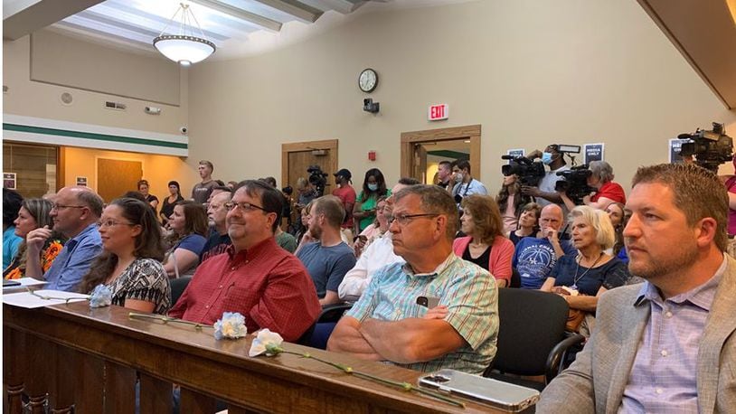 Lebanon City Council chamber was packed Tuesday as an emergency ordinance to outlaw abortion and declare Lebanon a sanctuary city for the unborn was considered. Council voted unanimously to approve the ordinance which took effect upon passage. ED RICHTER/STAFF