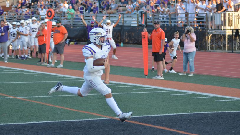 Eaton sophomore Devon Rader returned an interception for a touchdown in the Eagles' 35-7 win over Waynesville on Friday, Sept. 17, 2021. Eric Frantz/CONTRIBUTED