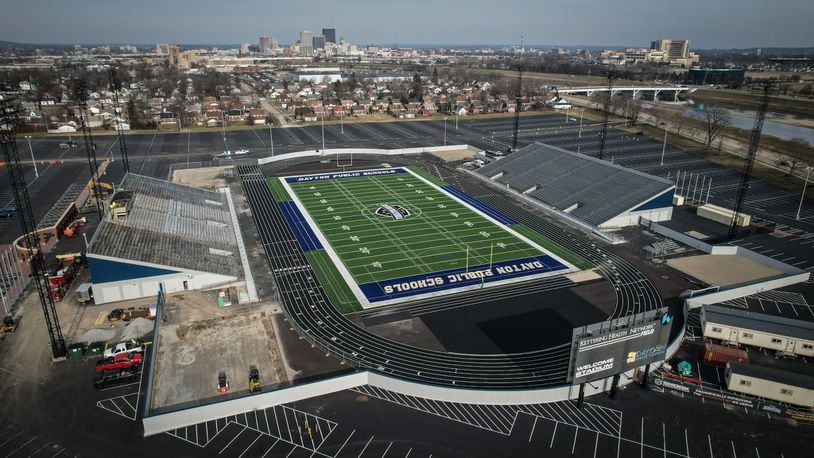 Dayton Public Schools has replaced the track and turf field in the first phase of a $11 million upgrade to Welcome Stadium. The facility opened in 1949, and the most recent revamp was a $3 million project in 2008. JIM NOELKER/STAFF
