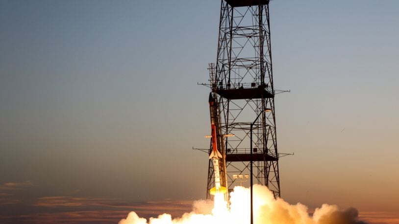 AFRL/AFOSR BOLT II Rocket launching from NASA/Wallops Flight Facility on March 21, 2022. (NASA/Wallops photo/Brian Bonsteel)