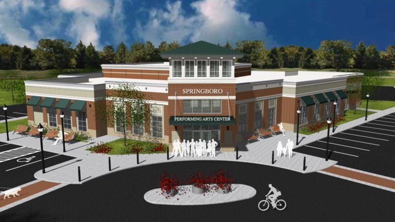 Springboro City Manager Chris Pozzuto unveiled the final rendering of the city’s proposed $4.5 million performing arts center for the city council on Thursday.