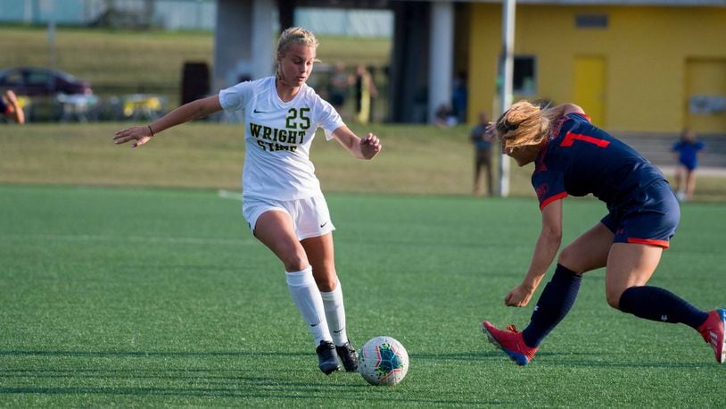 Wright State’s Brittney Petrosky, a junior from Vandalia Butler, is second on the team with four goals. Petrosky and teammate Destiny Johnson (five goals, two assists) are in the top 10 in the Horizon League in scoring. PHOTO COURTESY OF WRIGHT STATE