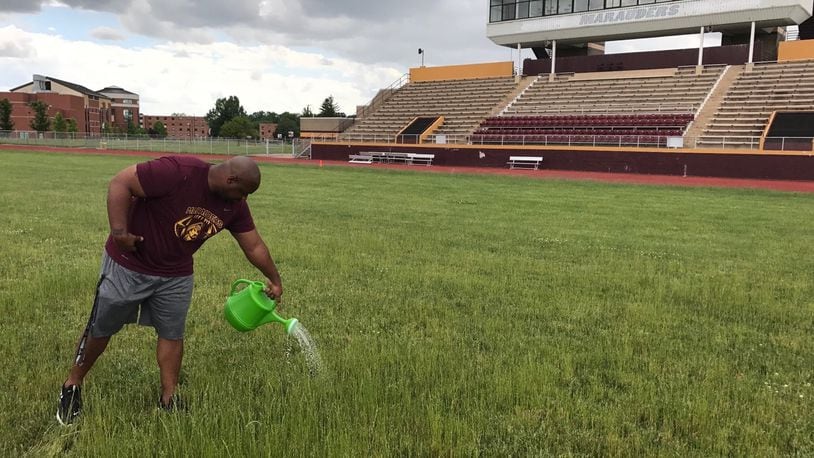 New Central State University football coach Bobby Rome works on the field at McPherson Stadium this week. Tom Archdeacon/CONTRIBUTED