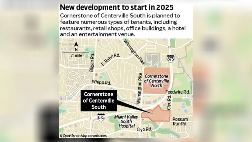 Cornerstone of Centerville South is planned to be a mixed-use development just east of Wilmington Pike and south of Interstate 675. It is expected to include restaurants, hotels, office buildings, retail buildings and an entertainment venue.