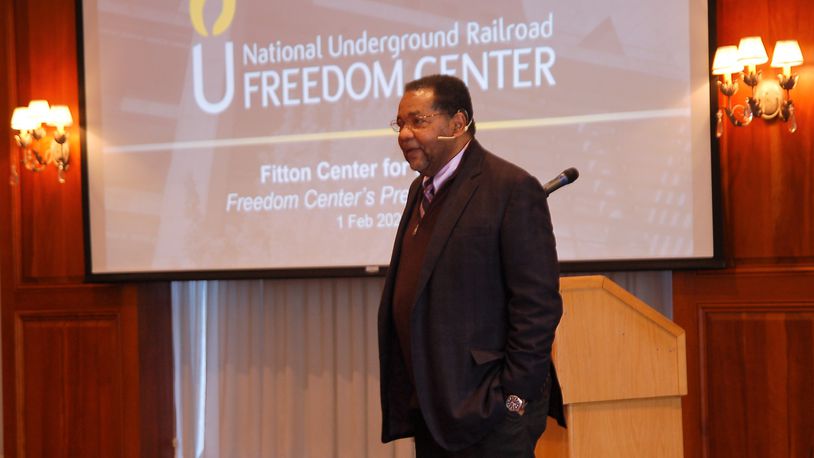 President of Cincinnati's National Underground Railroad Freedom Center Woodrow "Woody" Keown, Jr., presents his vision for the future of his organization on Feb. 1, 2023 at Hamilton's Fitton Center. CONTRIBUTED