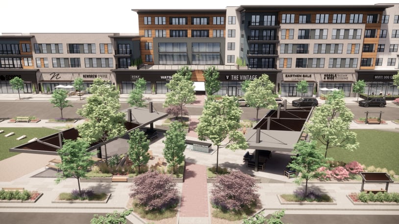 The District at Deerfield plans are seen in this rendering. Ground was broken on the $150-million mixed-use development March 22, 2023. CONTRIBUTED