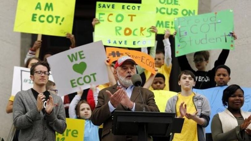ECOT founder Bill Larger speaks during an ECOT rally at the Ohio Statehouse this afternoon in Columbus, Ohio on Tuesday, May 9, 2017.