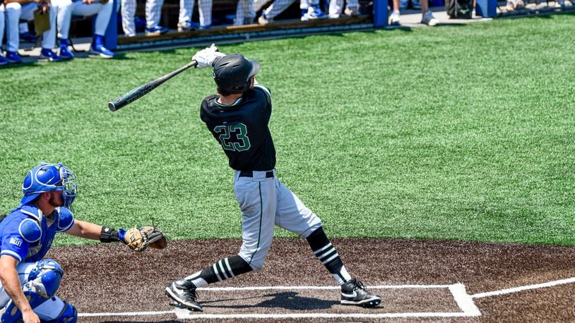 Wright State's Andrew Patrick hit a home run in the fifth inning against Indiana State in an NCAA regional game in Terre Haute, Ind. Wright State Athletics photo
