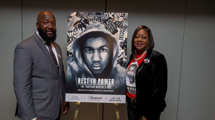 (L-R) Tracy Martin and Sybrina Fulton attend the “Trayvon Martin: Rest In Power” screening on May 16, 2018 in Washington, DC.  (Photo by Tasos Katopodis/Getty Images)