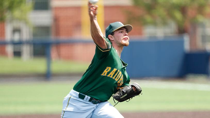Wright State’s Jeremy Randolph delivers a pitch during Saturday’s 4-2 loss at Illinois-Chicago in the Horizon League tournament finals. SUBMITTED PHOTO