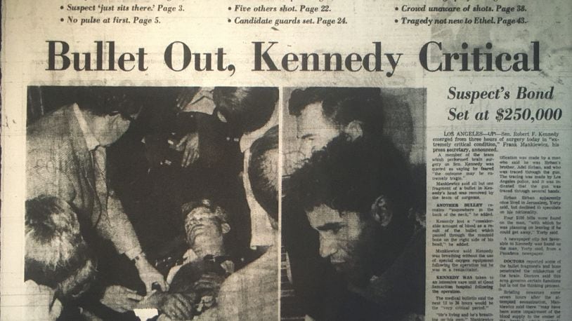 The headlines changed on June 5, 1968 editions of the Dayton Daily News. DAYTON DAILY NEWS