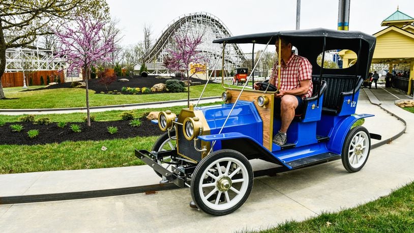 Kings Island held their media day event previewing what to expect this year Wednesday, April 17, 2019 in Mason. The antique cars are back renamed as Kings Mills Antique Autos. Guests will be able to drive a two-thirds-scale 1911 Ford Model T around a scenic quarter-mile track equipped with a small rail to keep the car on path.  NICK GRAHAM/STAFF