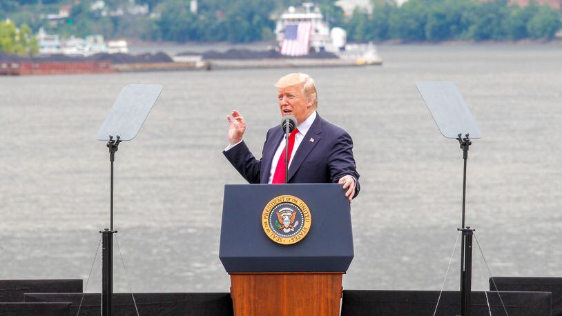 President Donald Trump talked about the need to invest in America’s infrastructure during a visit to Rivertowne Marina in Cincinnati, Wednesday, June 7, 2017. Trump’s visit will highlight a White House initiative to help finance $1 trillion in rebuilding the nation’s airports, seat ports, and bridges. GREG LYNCH / STAFF