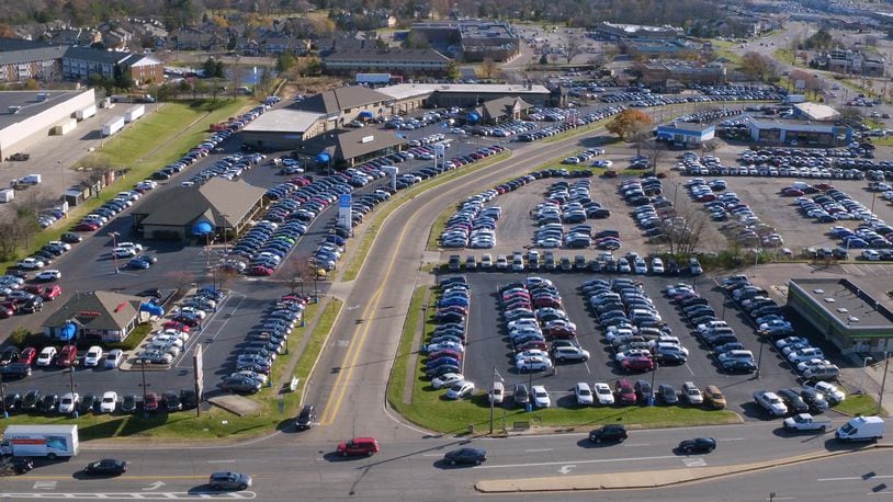 The Matt Castrucci Auto Mall of Dayton now north of the Dayton Mall plans to move west of the complex to a new location on Byers Road at Lyons Road on the west side of I-75. TY GREENLEES / STAFF