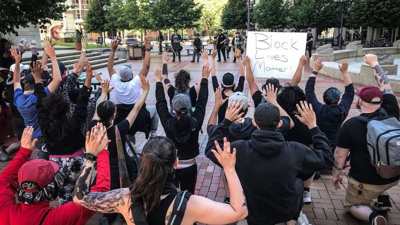 Protesters at Courthouse Square in Dayton Sunday, May 31, 2020. JIM NOELKER / STAFF