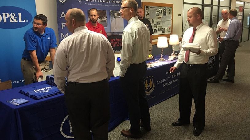 88th Civil Engineer Group, Dayton Power & Light and Vectren Energy Delivery of Ohio partner for one of the lunchtime energy informational booth displays set up at locations across Wright-Patterson Air Force Base during Energy Action Month in October. (Contributed photo)