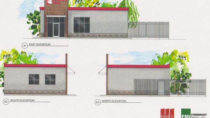 Initial proposed designs of a “Strawberry Fields” pot dispensary planned for 333 Wayne Ave. CONTRIBUTED