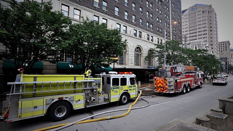 A fire evacuated the historic Biltmore Towners senior apartment building at 210 N. Main St. in Dayton on Monday, Aug. 3, 2020.  MARSHALL GORBY / STAFF