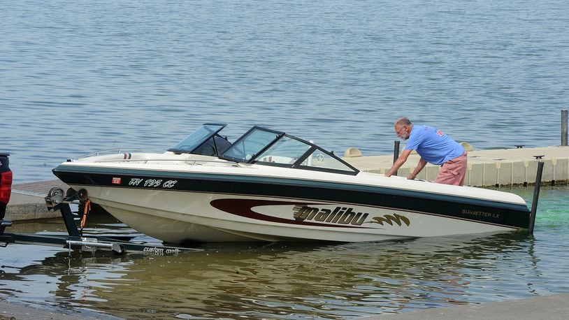 A boater launches his watercraft into Eastwood Lake on Tuesday, May 25, 2021. National Safe Boating Week is held from May 22-28, 2021, reminding all boaters to brush up on boating safety skills and prepare for the boating season. MARSHALL GORBY\STAFF