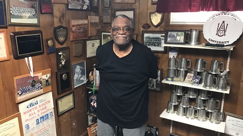 Tom Montgomery today, at 81, in the museum like collection of mementos he has in basement of his Trotwood home. Tom Archdeacon/CONTRIBUTED