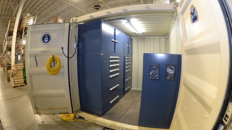 A storage container used for maintaining missile launch facilities and control centers is displayed at Hill Air Force Base, Utah. A recent merger between the Air Force Materiel Command Logistics, Civil Engineering and Force Protection Directorate and the Strategic Deterrence and Nuclear Integration Directorates aims to better align AFMC efforts to support Air Force nuclear modernization missions. (U.S. Air Force file photo/Todd Cromar)