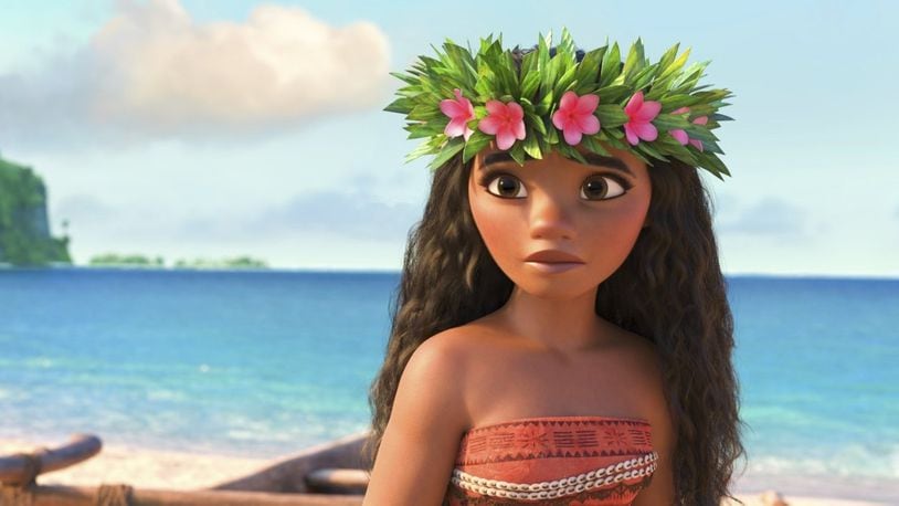 This image released by Disney shows Moana, voiced by Auli’i Cravalho, in a scene from the animated film, “Moana.” (Disney via AP)