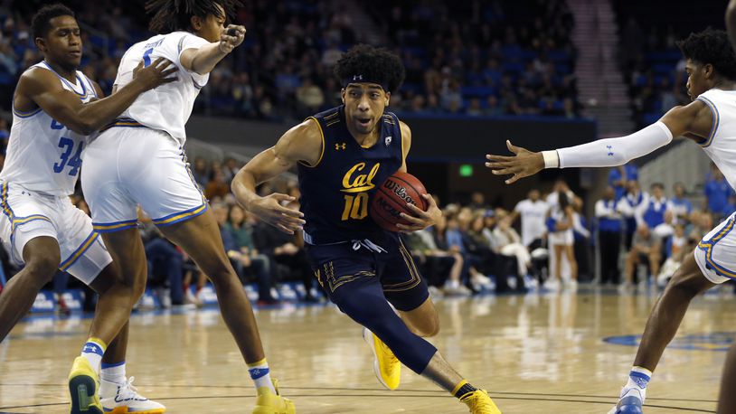 LOS ANGELES, CALIFORNIA - JANUARY 05:  Justice Sueing #10 of the California Golden Bears drives toward the basket during the first half against the UCLA Bruins at Pauley Pavilion on January 05, 2019 in Los Angeles, California. (Photo by Katharine Lotze/Getty Images)