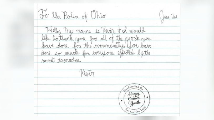 Clayton first responders received ‘Thank you’ letters from children for their appreciation of the help police and fire provided during and after the tornadoes. CONTRIBUTED