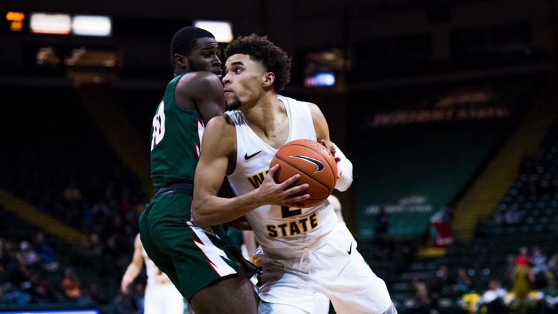 Wright State freshman Tanner Holden looks to score against a Mississippi Valley State defender earlier this season at the Nutter Center. Joseph Craven/WSU Athletics