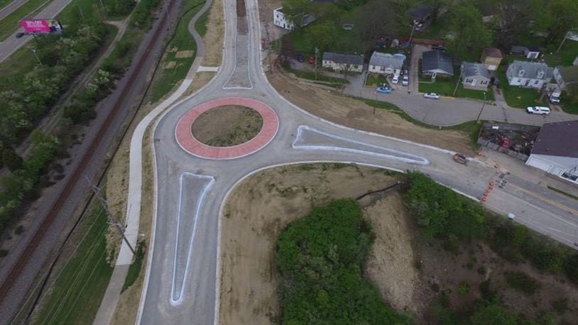 Construction on Kauffman Avenue and Fairborn’s first roundabout is nearly complete. CONTRIBUTED/JAY STACY