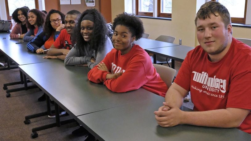 Upward Bound students and alumni gathered in Blair Hall at Wittenberg University to talk about the program and what they think of the federal government rejecting Upward Bound’s grant application because of a typing error. BILL LACKEY/STAFF
