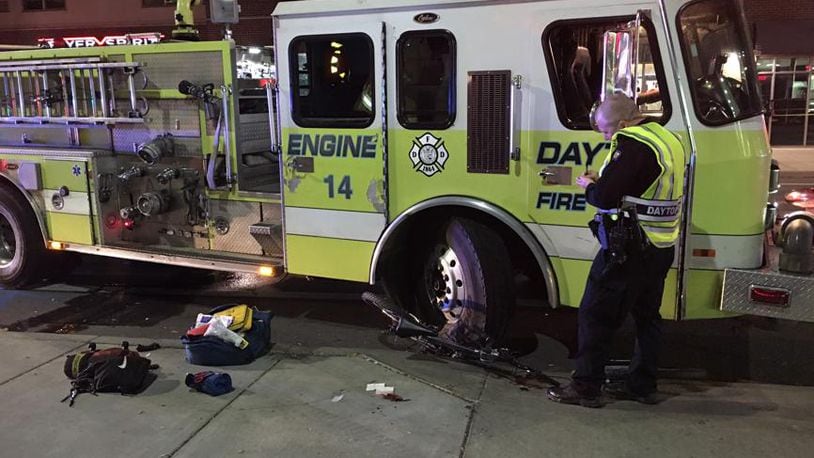 A photo from the scene of the Oct. 22, 2015, crash involving a fire engine and UD student on a bicycle. STAFF