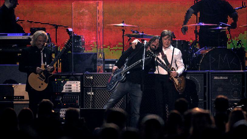 Sir Paul McCartney closed the evening by jamming on a medley of "Golden Slumbers/Carry That Weight/The End," with the Foo Fighters' Dave Grohl and former Eagle Joe Walsh.
