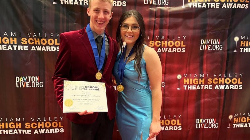 Rising Versailles High School seniors Zach Ahrens and Isabel Rawlins made their debuts on a Broadway stage June 27 at New York’s Minskoff Theatre as participants in the Jimmy Awards. CONTRIBUTED