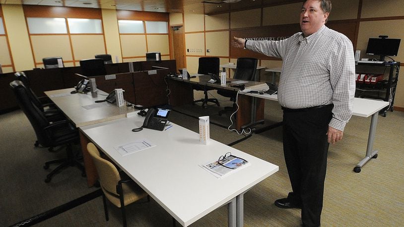 Director of Montgomery County Board of Elections Jeff Rezabek talks about the control room at the Board of Elections Monday May 1, 2023. MARSHALL GORBY\STAFF