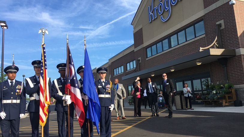 Officials celebrate the opening of the Cornerstone of Centerville Kroger on Thursday. KARA DRISCOLL/STAFF