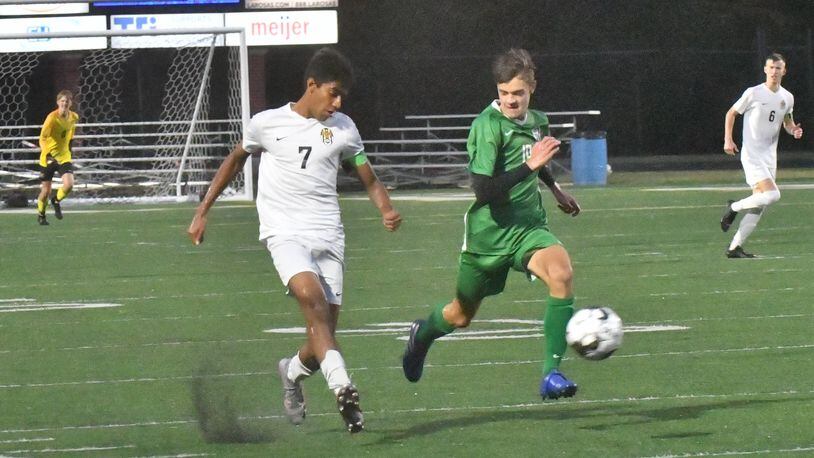 Centerville's boys soccer team will play without leading scorer and assist leader Rohan Dhingra (7) in Wednesday's Division I regional semifinal. Greg Billing/CONTRIBUTED