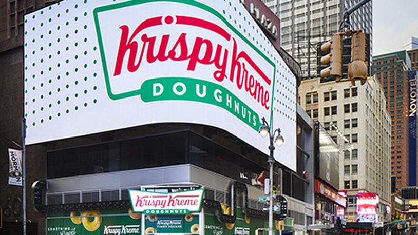 Krispy Kreme's Times Square store in New York CIty employs Dayton-based Stratacache display technology. Krispy Kreme image.