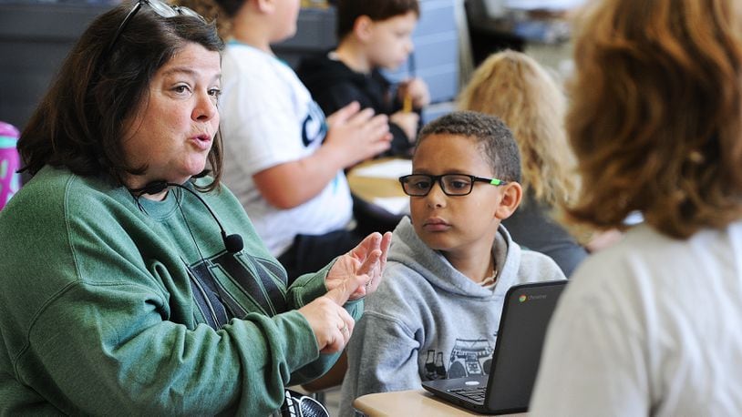Kettering Oakview Elementary School third-grader Kamdyn Love listens to his teacher Missy Fote during class, Wednesday, May 17, 2023. MARSHALL GORBY\STAFF