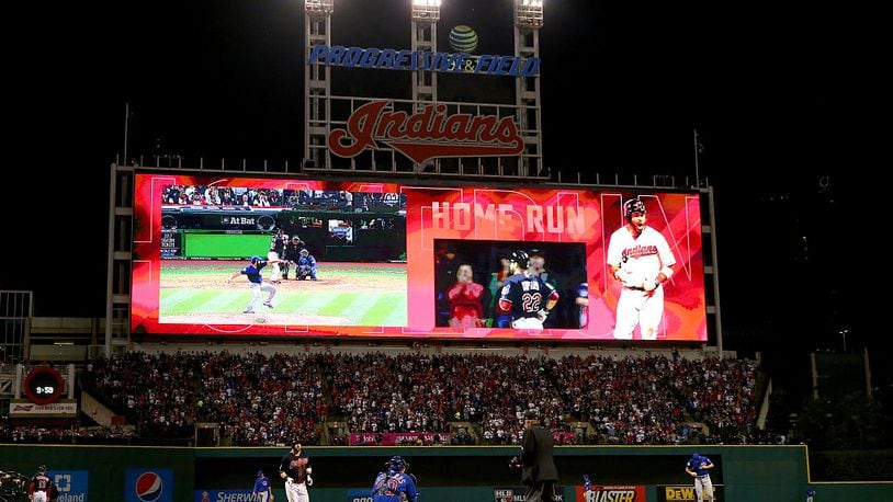 CLEVELAND, OH - NOVEMBER 01: A general view as Jason Kipnis #22 of the Cleveland Indians runs the bases after hitting a solo home run during the fifth inning against the Chicago Cubs in Game Six of the 2016 World Series at Progressive Field on November 1, 2016 in Cleveland, Ohio. (Photo by Elsa/Getty Images)
