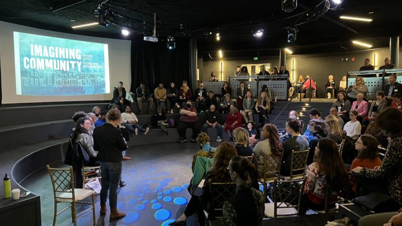 The Dayton community met at the Tank in the Dayton Arcade to explore housing justice at the 2023 Imagining Community Symposium. Photo courtesy of Leslie Picca.