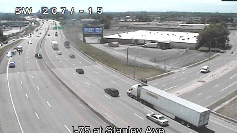 I-75 north was shut down at Stanley Avenue after a vehicle reportedly crash into the wall.
