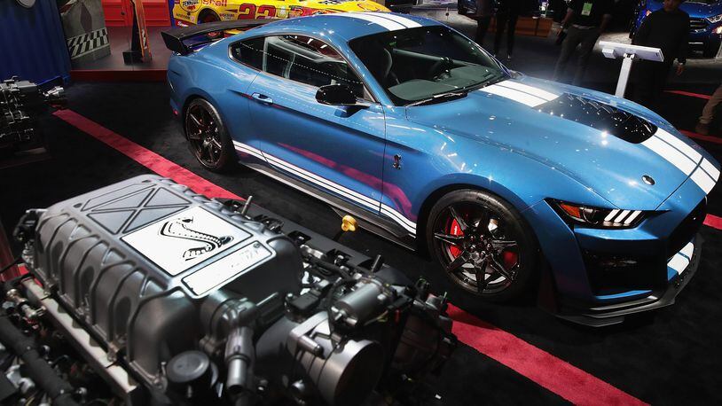 Ford showed off their new 700-plus-horsepower 2020 Mustang Shelby GT 500 at the North American International Auto Show at the Cobo Center on Jan. 15, in Detroit, Michigan. Photo by Scott Olson/Getty Images