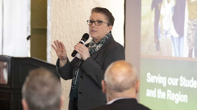 Susan Edwards, speaking earlier this month to a Dayton Area Chamber of Commerce breakfast meeting audience.