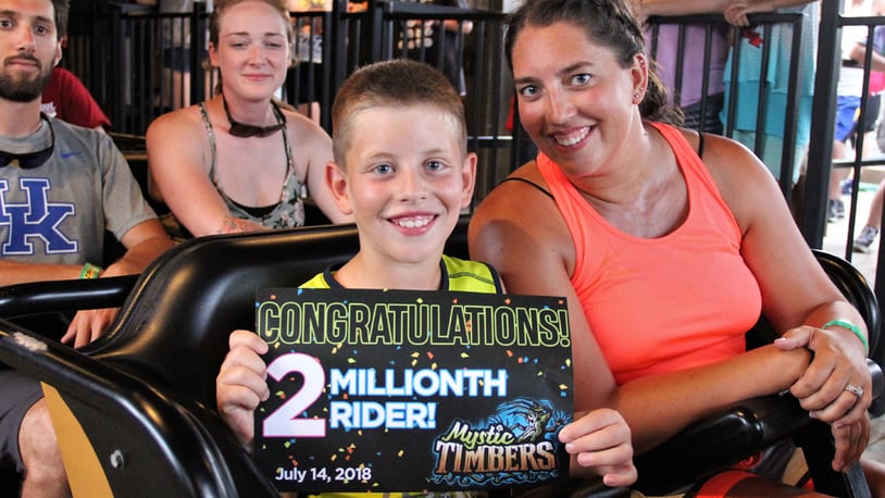 Braydan Dunkley, 8, is Kings Island's Mystic Timbers 2 Millionth Rider