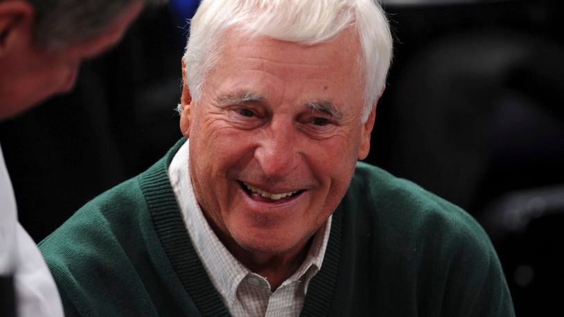 
                        FILE — Bobby Knight in attendance for a game between Duke and Michigan State, at Madison Square Garden in New York on Nov. 15, 2011. Knight, one of college basketball’s signature coaches and a singular personality renowned for his tempestuousness and hubris, died at home in Bloomington, Ind. on Nov. 1, 2023. He was 83. (Barton Silverman/The New York Times)
                      