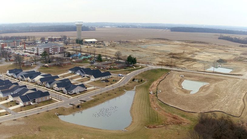 Union Village, the 1,400-acre planned community in Warren County, is under construction. Land features are beginning to emerge across from Otterbein. Over the next 30 or more years, $1.5 billion in investment, 4,500 homes and 12,000 residents are projected in this community anchored by the Warren County Sports Park at Union Village. TY GREENLEES / STAFF