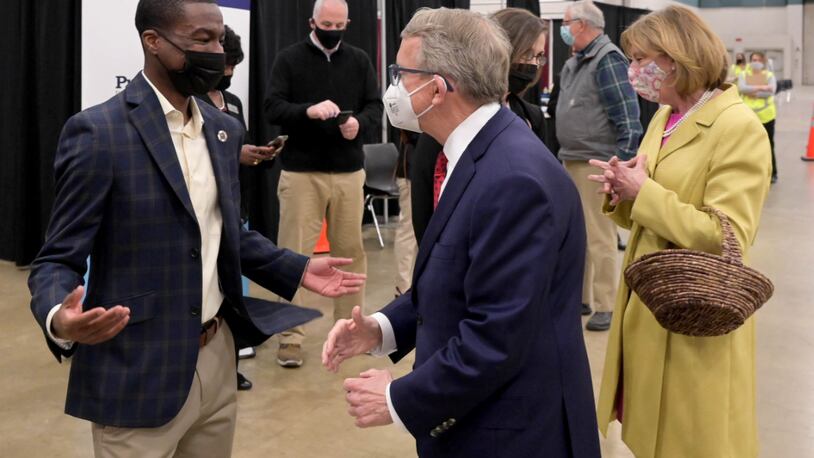Gov. Mike DeWine visited a coronavirus vaccination clinic at the Dayton Convention Center on Thursday, April 1, 2021. Photo courtesy Gov. Mike DeWine's office.